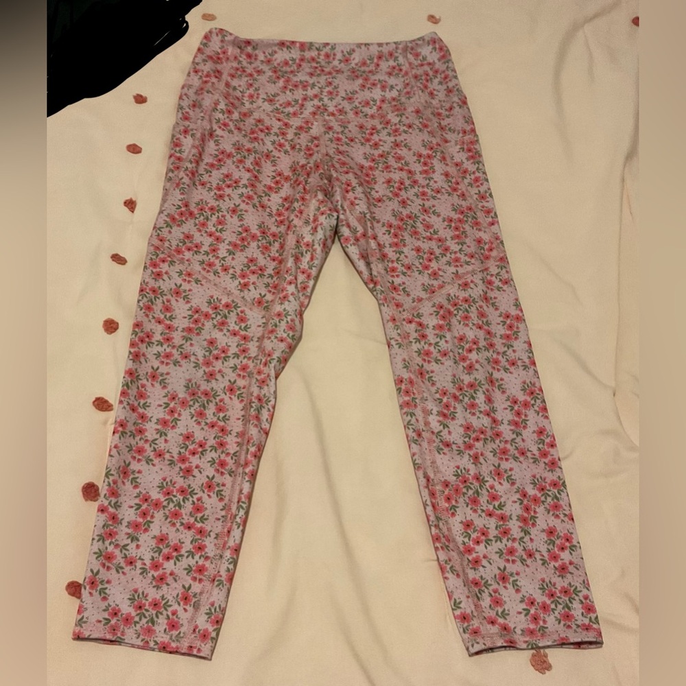 Evolution and Creation Floral Red and Green Kids Leggings